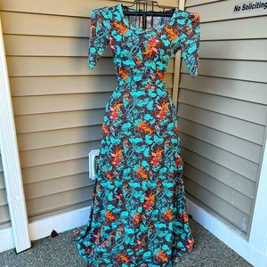 Lularoe Dress Ana maxi dress soft stretchy floral teal S small flower print